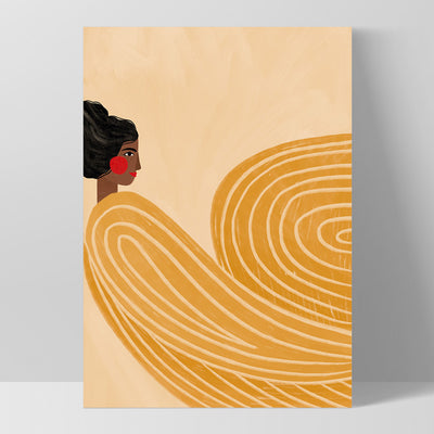 The Woman in the Yellow Stripes - Art Print by Bea Muller, Poster, Stretched Canvas, or Framed Wall Art Print, shown as a stretched canvas or poster without a frame