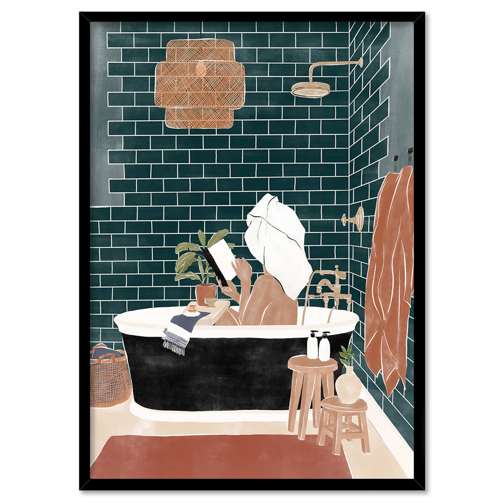 Bathroom Bliss - Art Print by Ivy Green Illustrations, Poster, Stretched Canvas, or Framed Wall Art Print, shown in a black frame