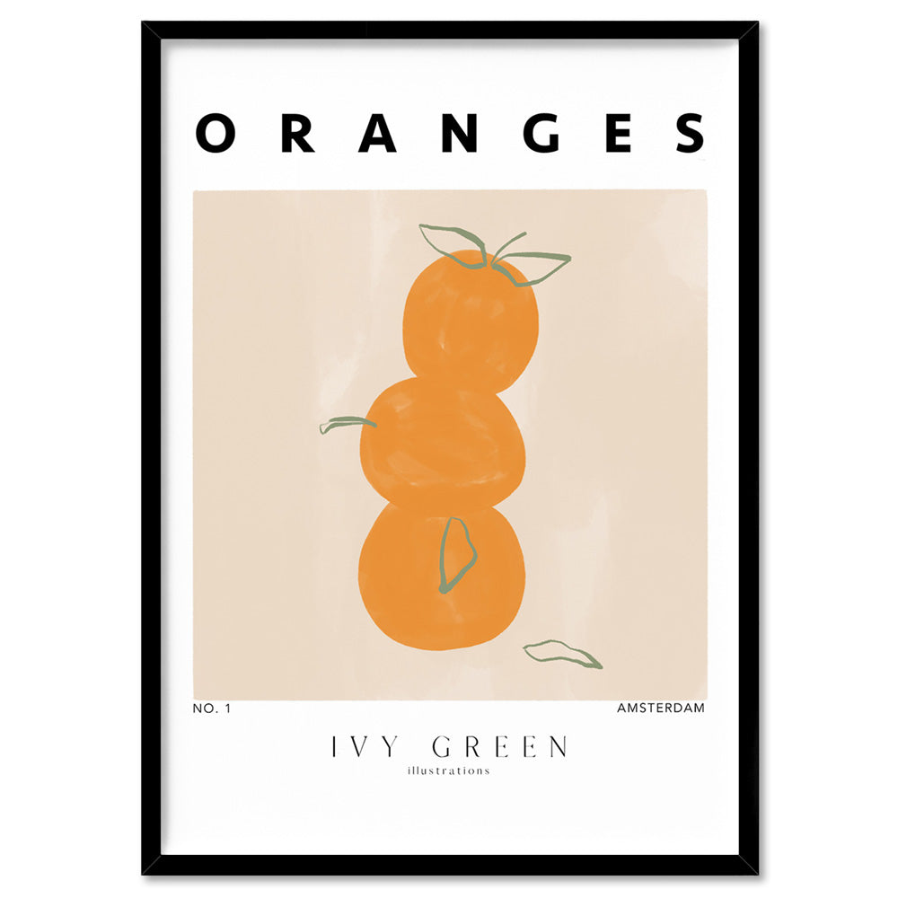 Oranges D'Art - Art Print by Ivy Green Illustrations, Poster, Stretched Canvas, or Framed Wall Art Print, shown in a black frame