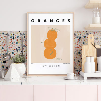 Oranges D'Art - Art Print by Ivy Green Illustrations, Poster, Stretched Canvas or Framed Wall Art Prints, shown framed in a room
