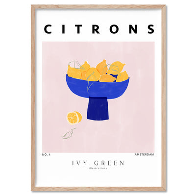 Citrons D'Art - Art Print by Ivy Green Illustrations, Poster, Stretched Canvas, or Framed Wall Art Print, shown in a natural timber frame