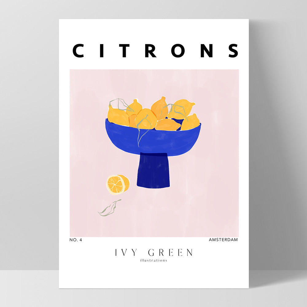 Citrons D'Art - Art Print by Ivy Green Illustrations, Poster, Stretched Canvas, or Framed Wall Art Print, shown as a stretched canvas or poster without a frame