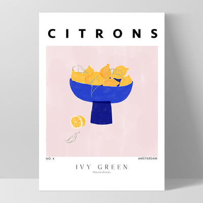 Citrons D'Art - Art Print by Ivy Green Illustrations, Poster, Stretched Canvas, or Framed Wall Art Print, shown as a stretched canvas or poster without a frame
