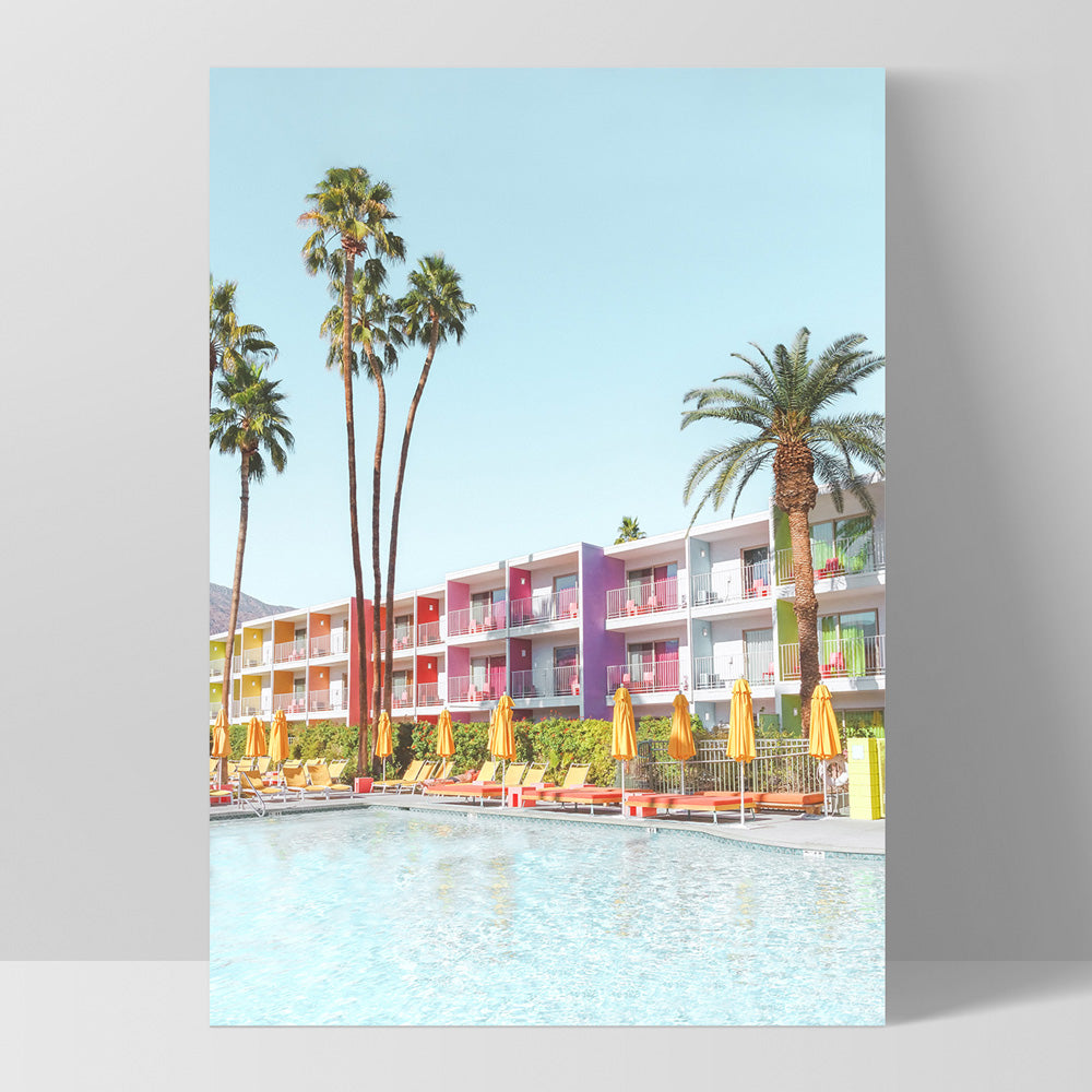 Palm Springs | Saguaro Hotel V, Poster, Stretched Canvas, or Framed Wall Art Print, shown as a stretched canvas or poster without a frame