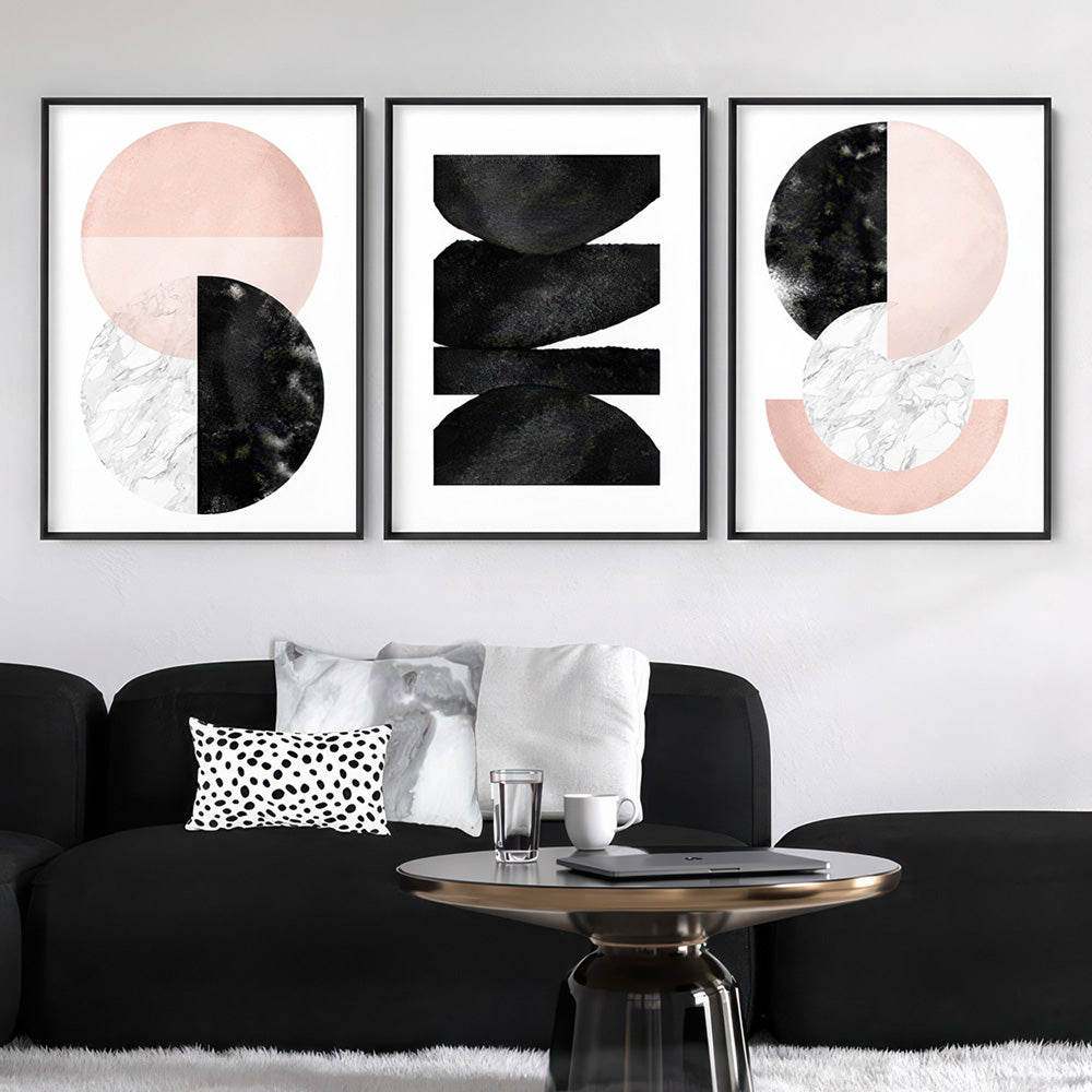 Abstract Moons | Geometric Circles II - Art Print, Poster, Stretched Canvas or Framed Wall Art, shown framed in a home interior space