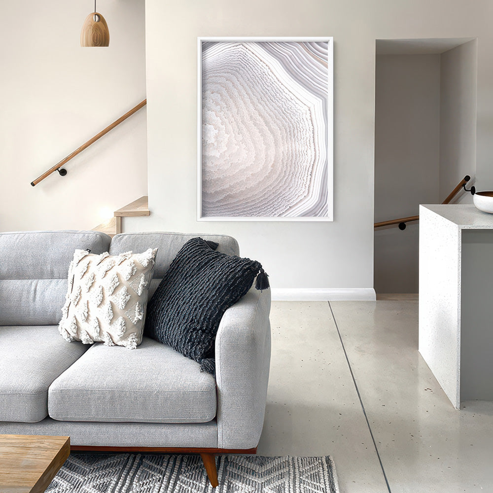 Agate Geode Neutrals II - Art Print, Poster, Stretched Canvas or Framed Wall Art Prints, shown framed in a room