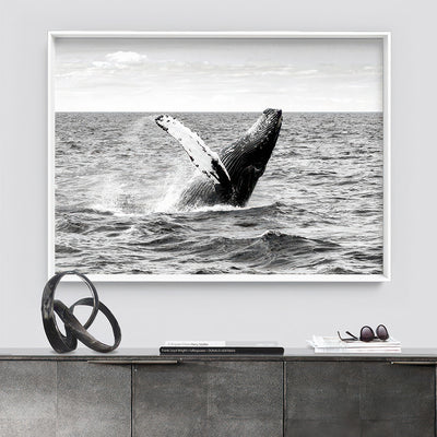 Humpback Whale Breach Landscape II - Art Print, Poster, Stretched Canvas or Framed Wall Art Prints, shown framed in a room