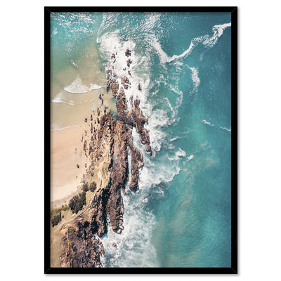 Byron Bay Beach Aerial - Art Print by Beau Micheli, Poster, Stretched Canvas, or Framed Wall Art Print, shown in a black frame