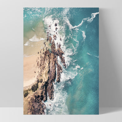 Byron Bay Beach Aerial - Art Print by Beau Micheli, Poster, Stretched Canvas, or Framed Wall Art Print, shown as a stretched canvas or poster without a frame