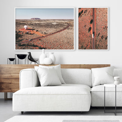 Winding Road to Uluru - Art Print by Beau Micheli, Poster, Stretched Canvas or Framed Wall Art, shown framed in a home interior space