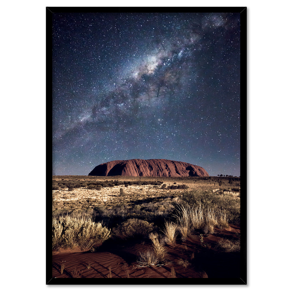 Uluru Under the Milky Way - Art Print by Beau Micheli, Poster, Stretched Canvas, or Framed Wall Art Print, shown in a black frame