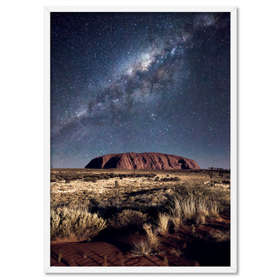 Uluru Under the Milky Way - Art Print by Beau Micheli, Poster, Stretched Canvas, or Framed Wall Art Print, shown in a white frame
