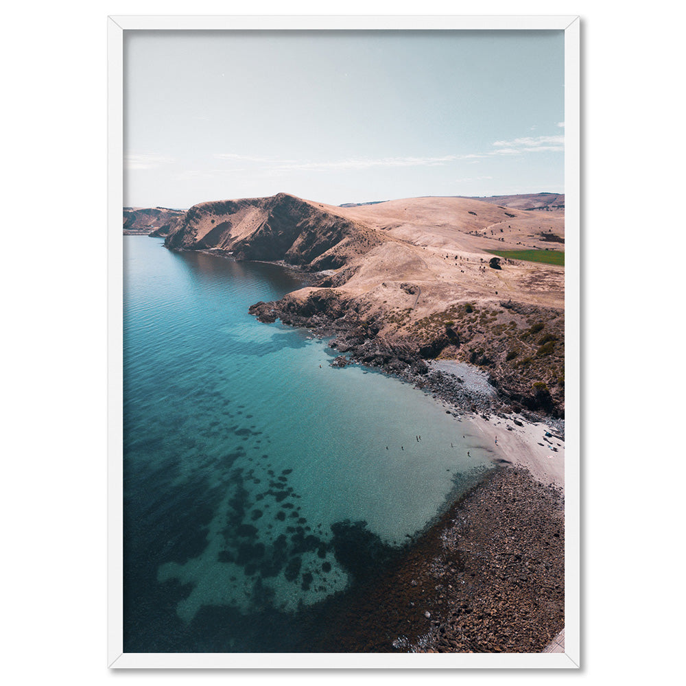 Second Valley Beach SA - Art Print by Beau Micheli, Poster, Stretched Canvas, or Framed Wall Art Print, shown in a white frame