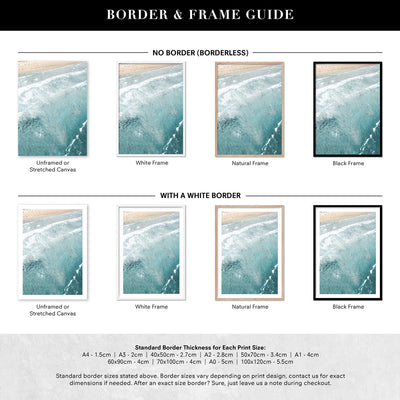 Phillip Island Surfers Aerial II - Art Print by Beau Micheli, Poster, Stretched Canvas or Framed Wall Art, Showing White , Black, Natural Frame Colours, No Frame (Unframed) or Stretched Canvas, and With or Without White Borders