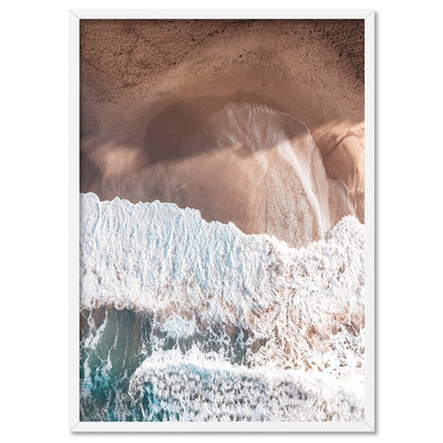 Jan Juc Beach VIC Aerial - Art Print by Beau Micheli, Poster, Stretched Canvas, or Framed Wall Art Print, shown in a white frame