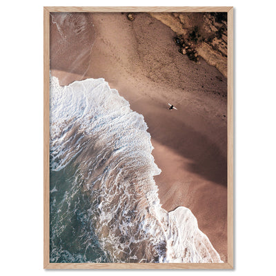 Jan Juc Beach VIC Aerial III - Art Print by Beau Micheli, Poster, Stretched Canvas, or Framed Wall Art Print, shown in a natural timber frame