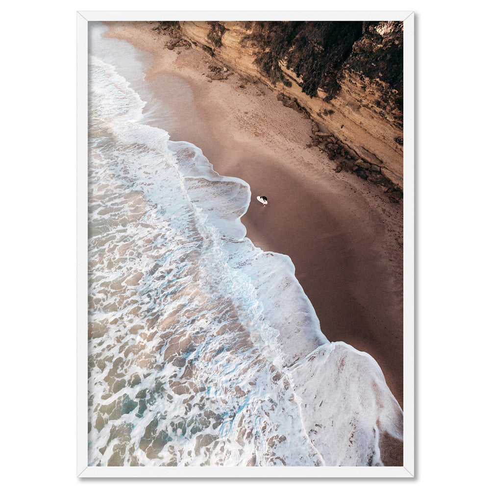 Jan Juc Beach VIC Aerial IV - Art Print by Beau Micheli, Poster, Stretched Canvas, or Framed Wall Art Print, shown in a white frame