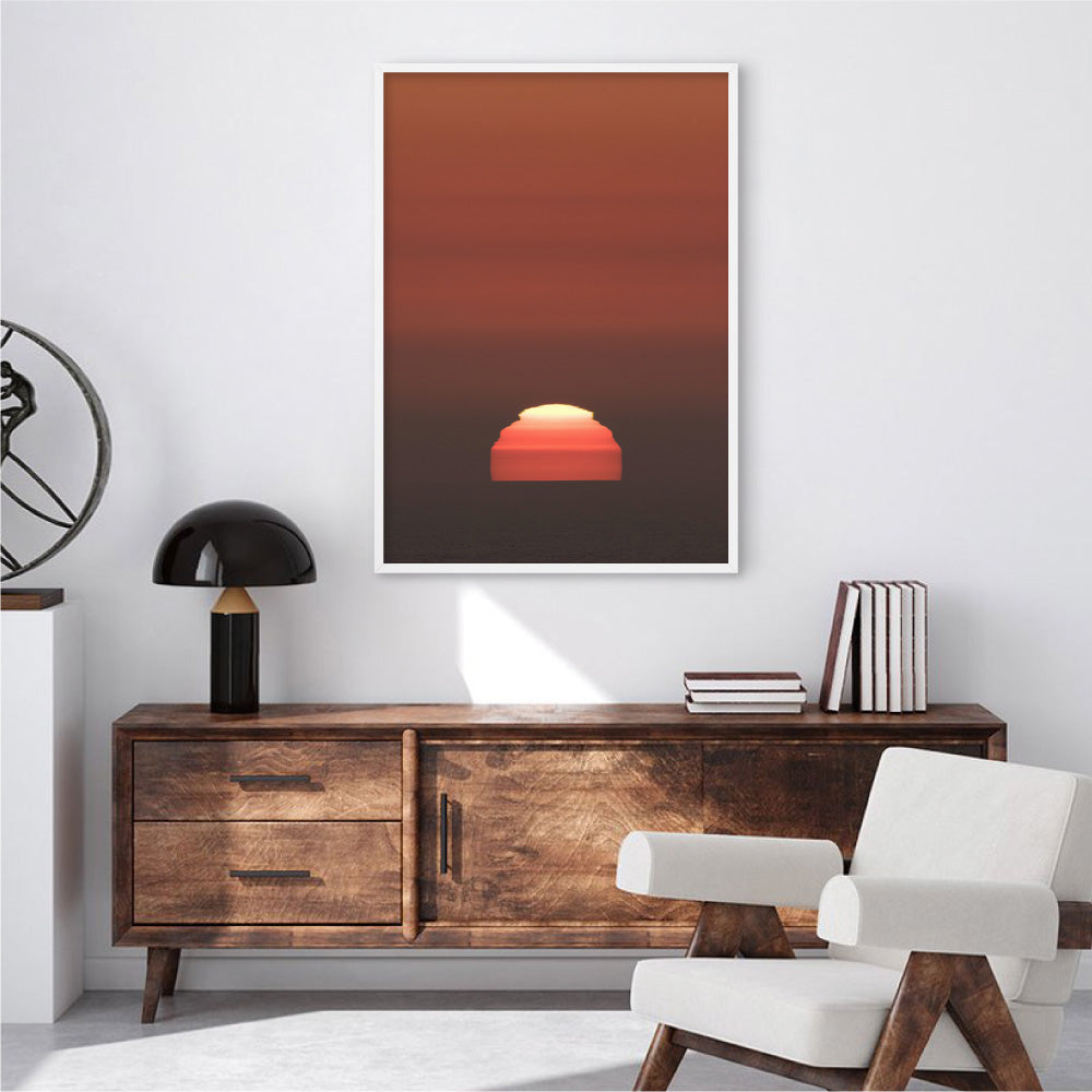 Sunset Over Ocean - Art Print by Beau Micheli, Poster, Stretched Canvas or Framed Wall Art Prints, shown framed in a room