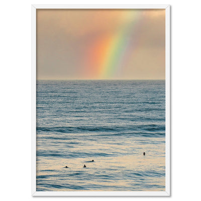Sunrise and Rainbow Surf - Art Print by Beau Micheli, Poster, Stretched Canvas, or Framed Wall Art Print, shown in a white frame