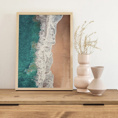 Jan Juc Beach VIC Aerial V - Art Print by Beau Micheli, Poster, Stretched Canvas or Framed Wall Art Prints, shown framed in a room