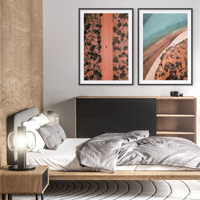 Red Earth Road II Kennedy Range - Art Print by Beau Micheli, Poster, Stretched Canvas or Framed Wall Art, shown framed in a home interior space