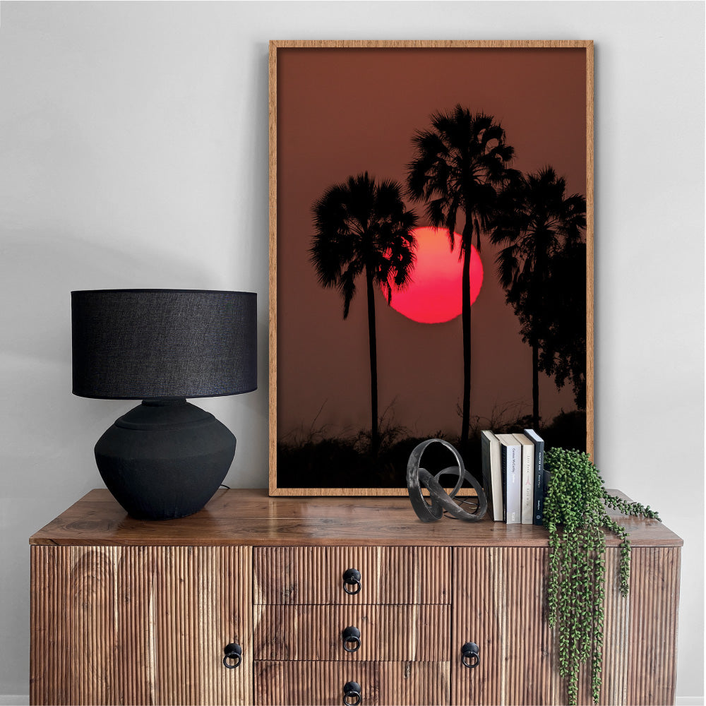 Sunset on the Kalahari - Art Print by Beau Micheli, Poster, Stretched Canvas or Framed Wall Art Prints, shown framed in a room