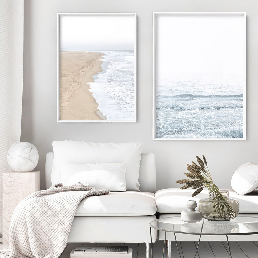 Clear Water Ocean Pastels - Art Print, Poster, Stretched Canvas or Framed Wall Art, shown framed in a home interior space