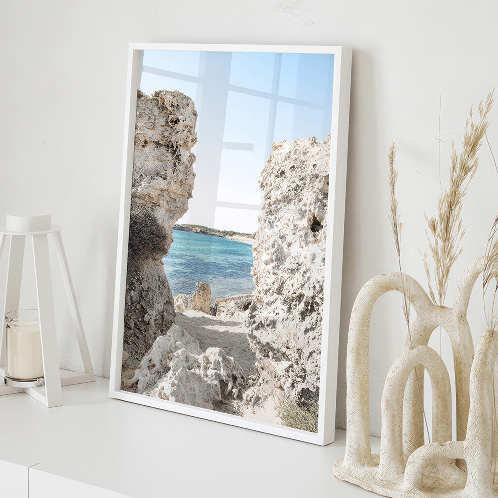 Point Peron Beach Perth IV - Art Print, Poster, Stretched Canvas or Framed Wall Art Prints, shown framed in a room