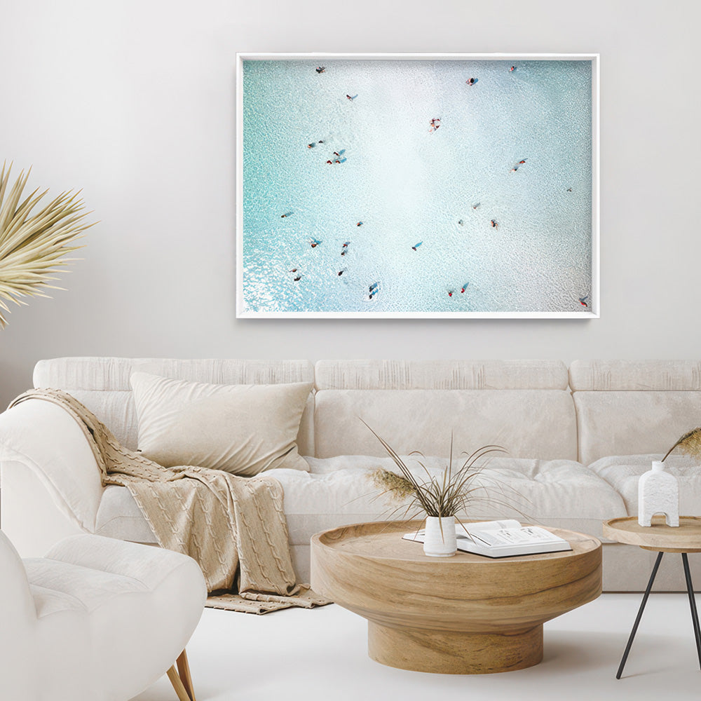 Aerial Summer Beach II - Art Print, Poster, Stretched Canvas or Framed Wall Art Prints, shown framed in a room