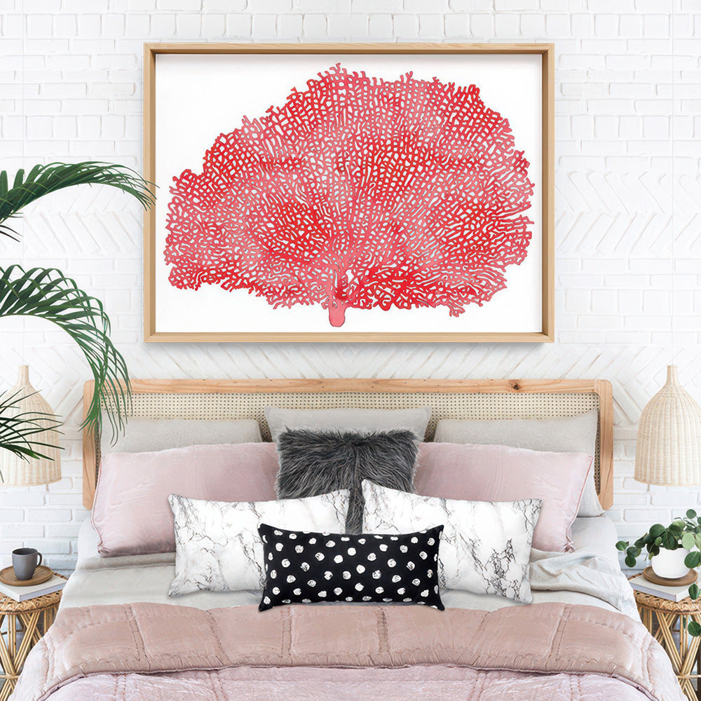 Coral Sea Fan Red - Art Print, Poster, Stretched Canvas or Framed Wall Art Prints, shown framed in a room