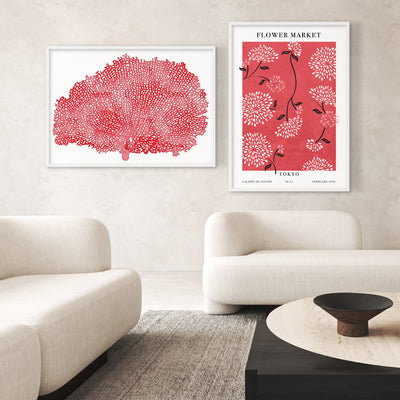 Coral Sea Fan Red - Art Print, Poster, Stretched Canvas or Framed Wall Art, shown framed in a home interior space