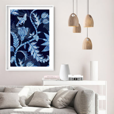 Hamptons Blue Paisley Depths  - Art Print, Poster, Stretched Canvas or Framed Wall Art Prints, shown framed in a room