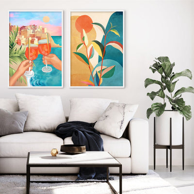 Aperol Sunset - Art Print by CityArt, Poster, Stretched Canvas or Framed Wall Art, shown framed in a home interior space