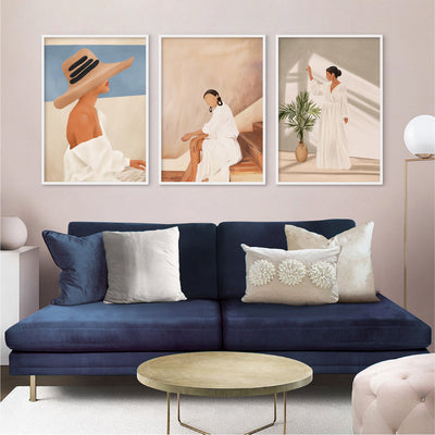 Summer Hat - Art Print by CityArt, Poster, Stretched Canvas or Framed Wall Art, shown framed in a home interior space