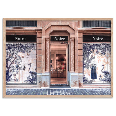 Niore Store in Blush & Blue - Art Print, Poster, Stretched Canvas, or Framed Wall Art Print, shown in a natural timber frame