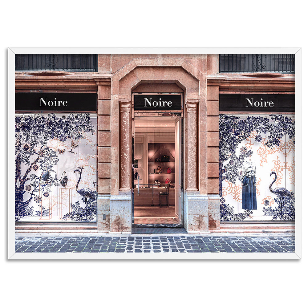 Niore Store in Blush & Blue - Art Print, Poster, Stretched Canvas, or Framed Wall Art Print, shown in a white frame