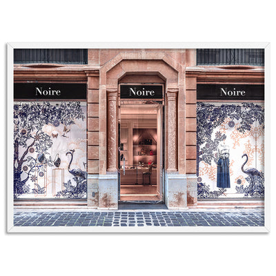 Niore Store in Blush & Blue - Art Print, Poster, Stretched Canvas, or Framed Wall Art Print, shown in a white frame