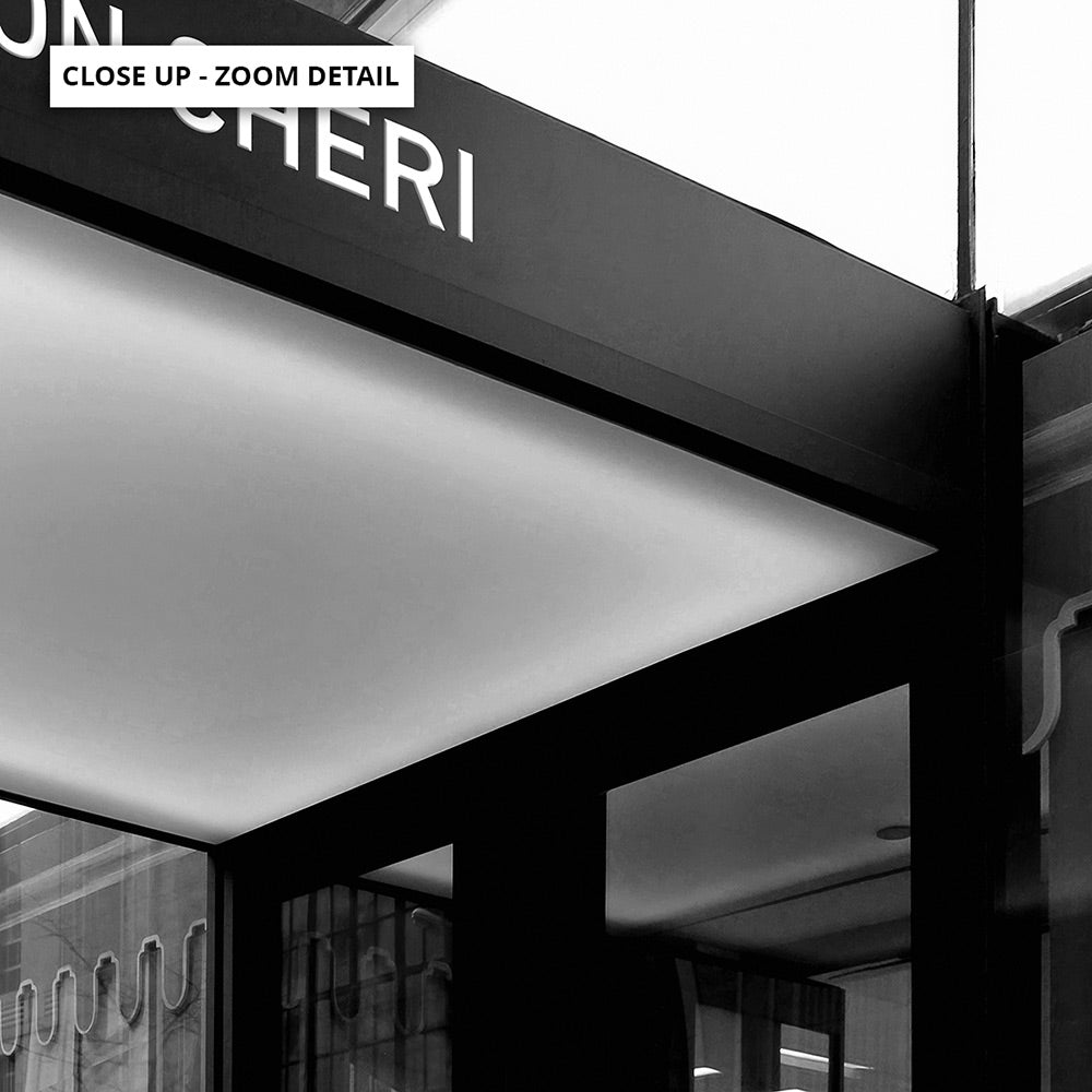 Mon Cheri Entrance B&W - Art Print, Poster, Stretched Canvas or Framed Wall Art, Close up View of Print Resolution