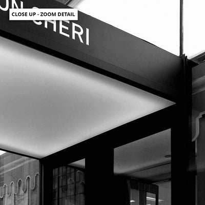 Mon Cheri Entrance B&W - Art Print, Poster, Stretched Canvas or Framed Wall Art, Close up View of Print Resolution