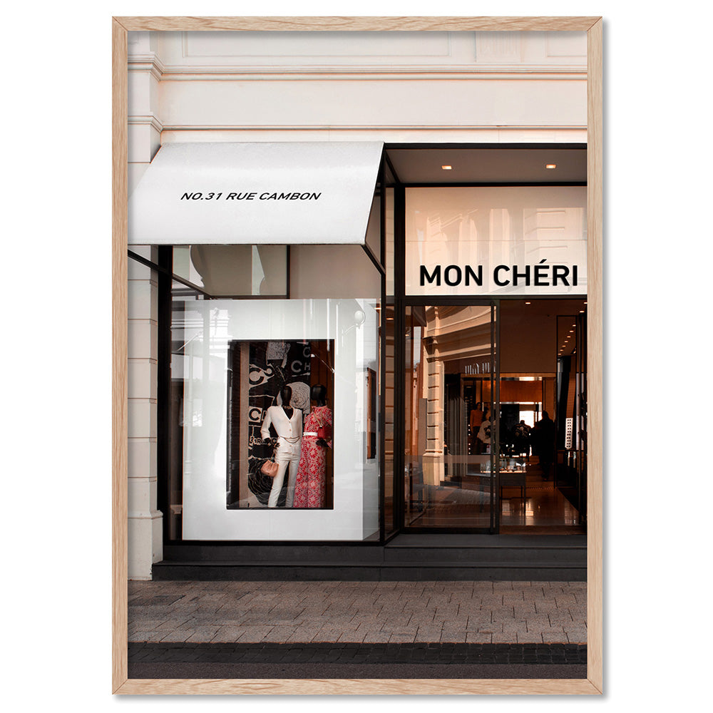 Mon Cheri Facade Blush - Art Print, Poster, Stretched Canvas, or Framed Wall Art Print, shown in a natural timber frame