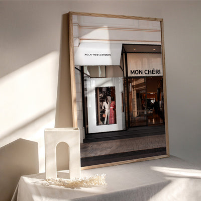 Mon Cheri Facade Blush - Art Print, Poster, Stretched Canvas or Framed Wall Art Prints, shown framed in a room