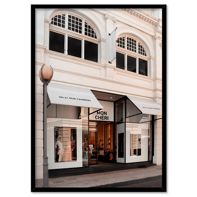 Mon Cheri Facade Blush II - Art Print, Poster, Stretched Canvas, or Framed Wall Art Print, shown in a black frame