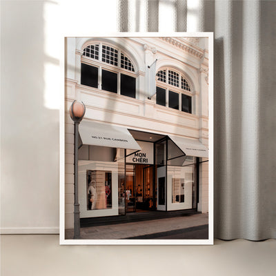 Mon Cheri Facade Blush II - Art Print, Poster, Stretched Canvas or Framed Wall Art Prints, shown framed in a room