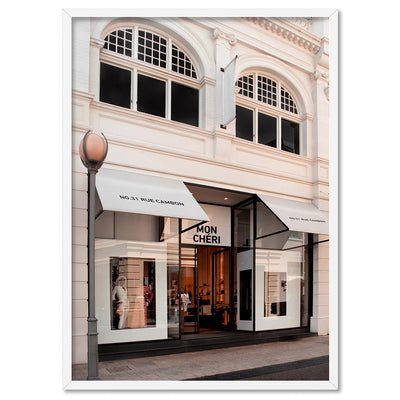 Mon Cheri Facade Blush II - Art Print, Poster, Stretched Canvas, or Framed Wall Art Print, shown in a white frame