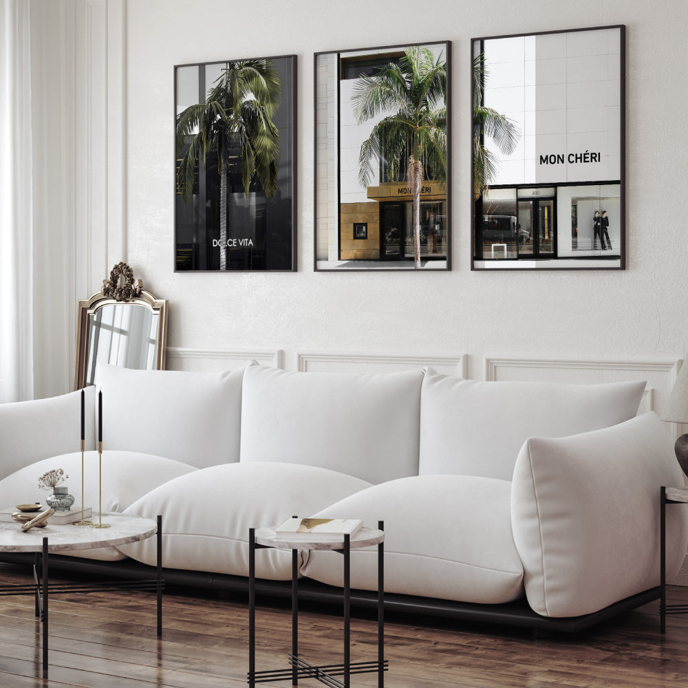Dolce Vita Rodeo Drive - Art Print, Poster, Stretched Canvas or Framed Wall Art, shown framed in a home interior space