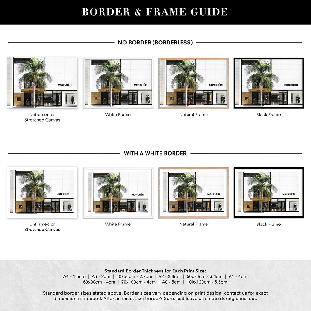 Mon Cheri Drive in Landscape - Art Print, Poster, Stretched Canvas or Framed Wall Art, Showing White , Black, Natural Frame Colours, No Frame (Unframed) or Stretched Canvas, and With or Without White Borders