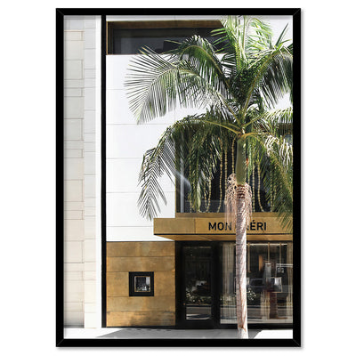Mon Cheri Rodeo Drive II - Art Print, Poster, Stretched Canvas, or Framed Wall Art Print, shown in a black frame