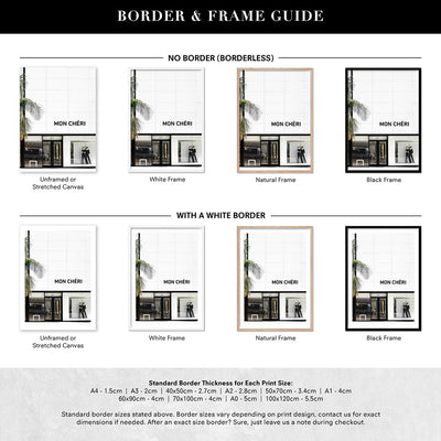 Mon Cheri Rodeo Drive III - Art Print, Poster, Stretched Canvas or Framed Wall Art, Showing White , Black, Natural Frame Colours, No Frame (Unframed) or Stretched Canvas, and With or Without White Borders