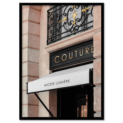 Couture Facade in Blush - Art Print, Poster, Stretched Canvas, or Framed Wall Art Print, shown in a black frame