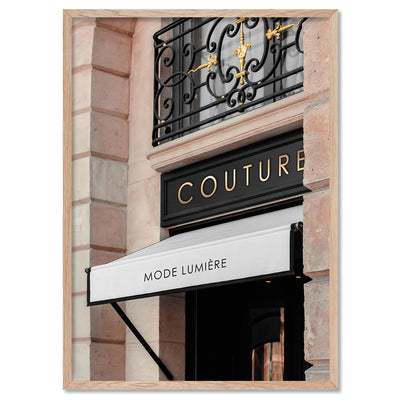 Couture Facade in Blush - Art Print, Poster, Stretched Canvas, or Framed Wall Art Print, shown in a natural timber frame